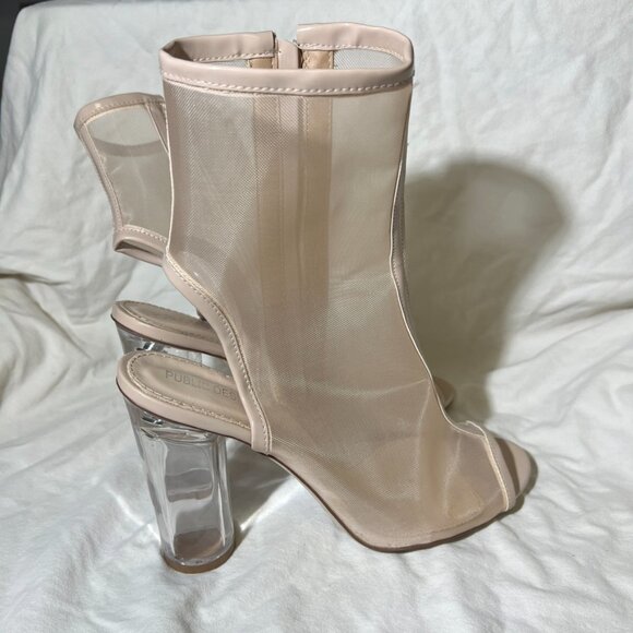 Public Desire Nude Clear Ankle Boot Block Heels Open Toe - Picture 3 of 11